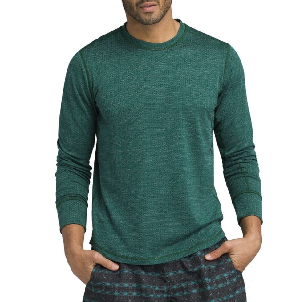 Prana Pratt Shirt Men L Green Long Sleeves Crew Neck Moisture Wicking Athleisure